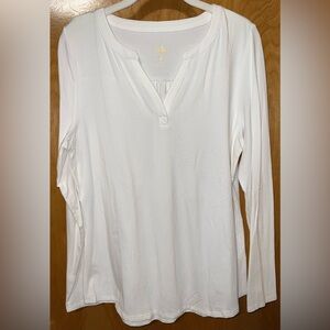 Belle by Kim Gravel white TripleLuxe Pima Henley knit top Size Medium A382360